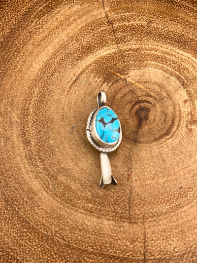Capitol Reef Sterling Single Stone 1.25" Flute Blossom Pendant - Turquoise