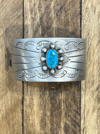 Vidalia Curved Stamped Hair Barrette - Turquoise