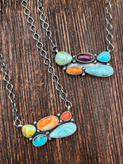 Anika Sterling Turquoise Spiny Multi Stone Necklace - 18"