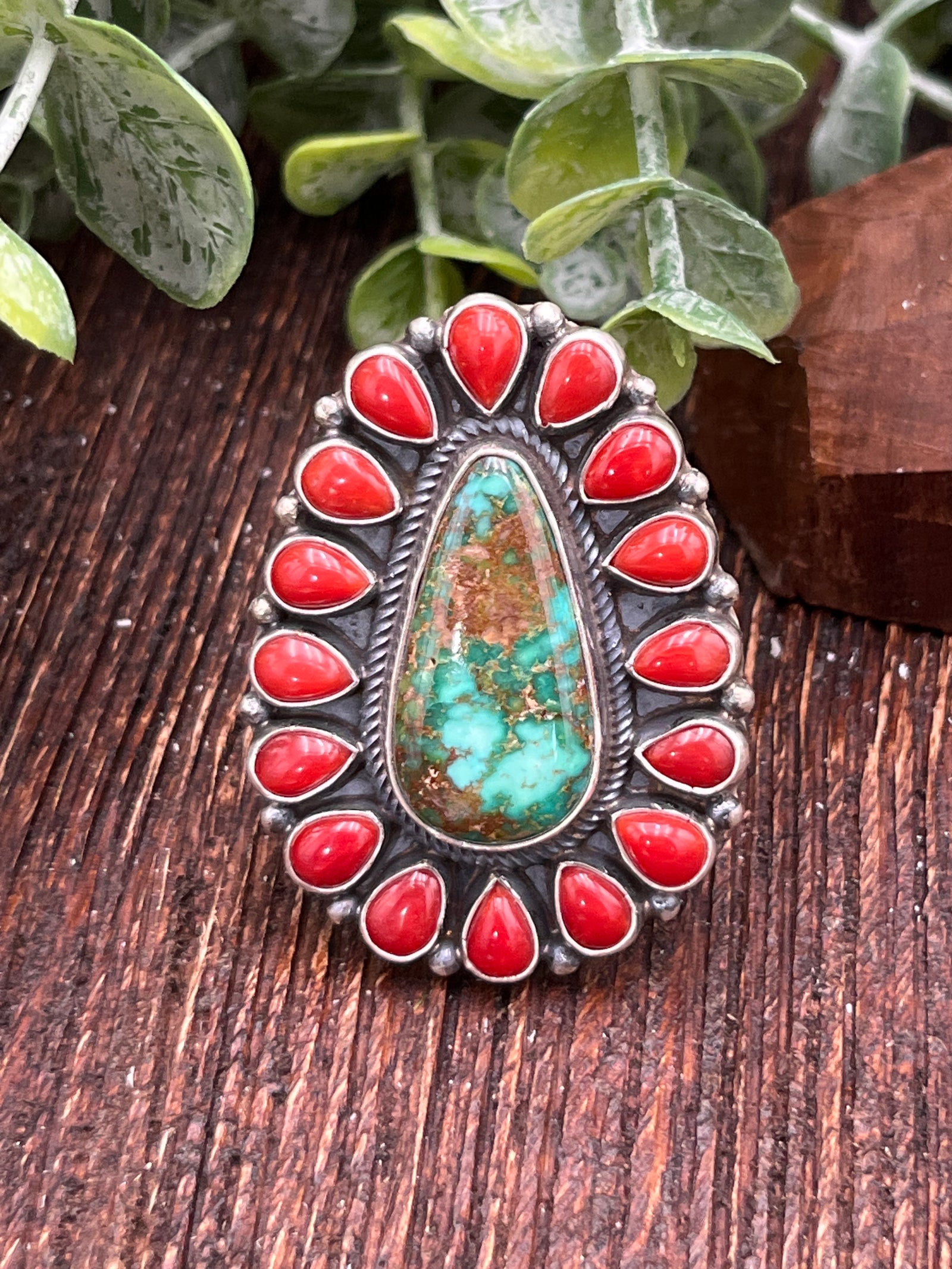 Barden Red & Green Teardrop Sterling Ring - Adjustable