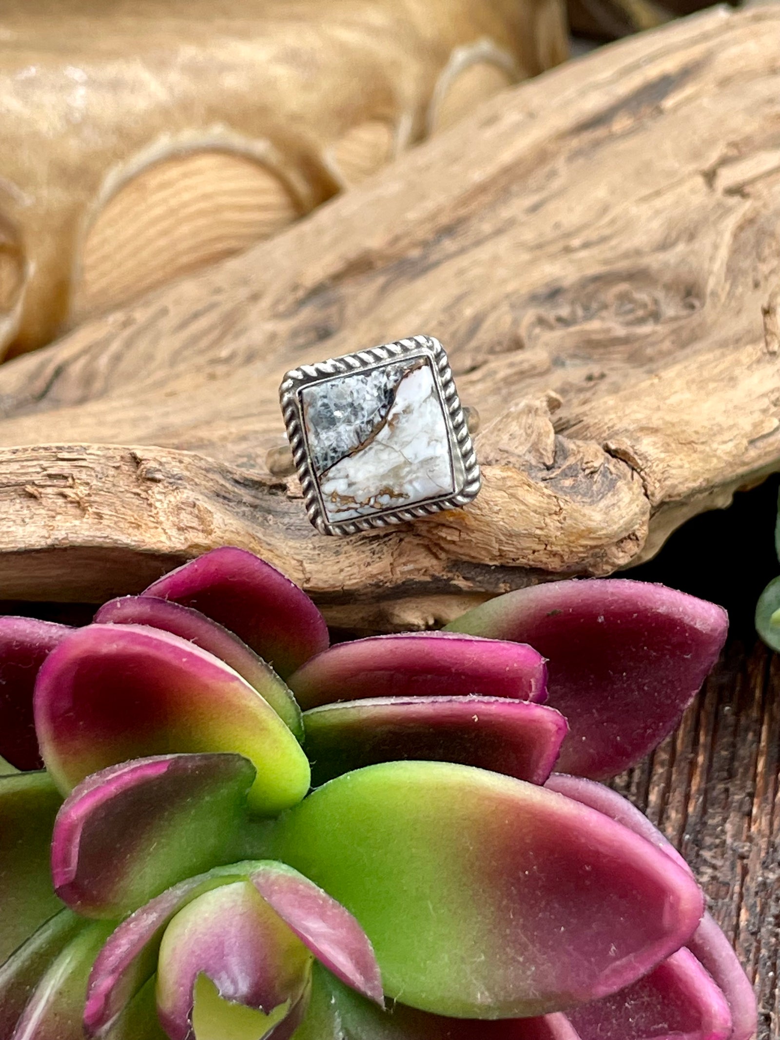 Northwest Sterling Roped Square White Buffalo Ring - size 7