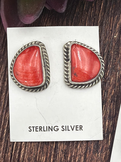 Garrison Sterling Roped Red Spiny Stud Earrings