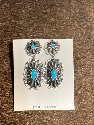 Salt River Round & Oval Sterling Scalloped Concho Earrings - 2"