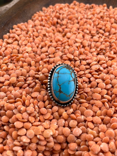 Smoky Mountains Sterling Turquoise Oval Ring - Adjustable