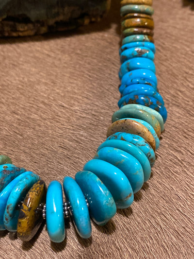 Springdale Sterling Navajo & Turquoise Saucer Necklace - 20"