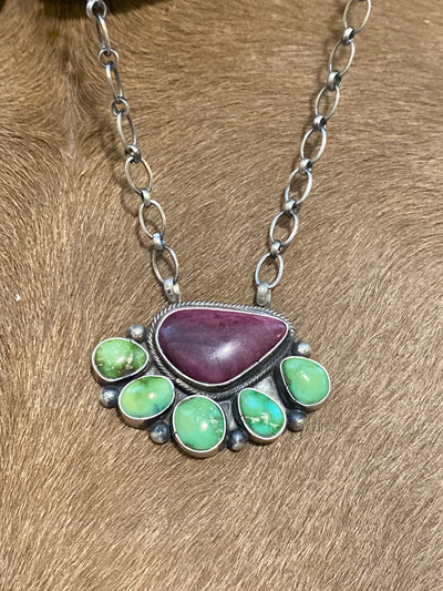 Deana Sterling Green & Purple Cluster Necklace - 18"