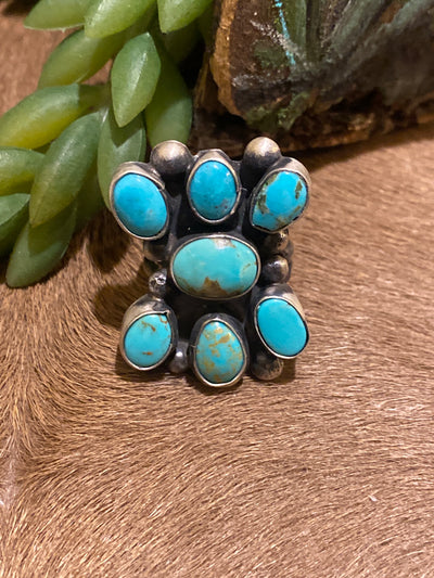 Lorna Sterling Turquoise Cluster Ring - Adj