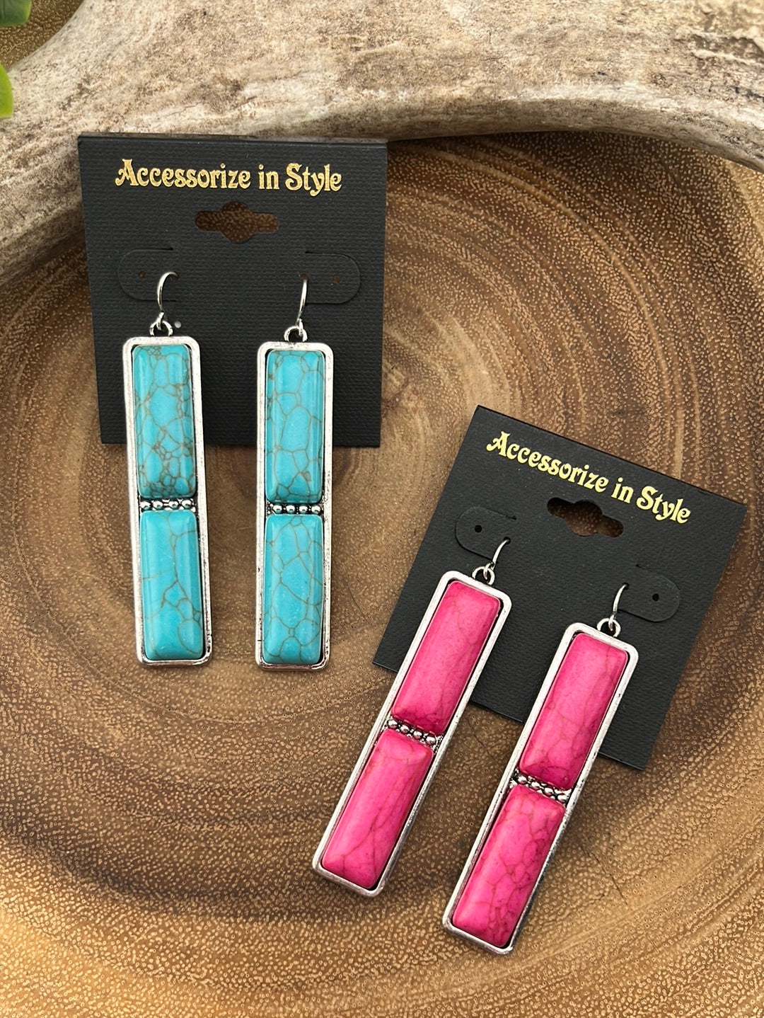 Ameraucana Double Rectangle Stone Fish Hook Earrings