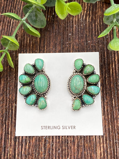 Kingman Turquoise Half Circle Cluster Earrings
