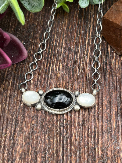 Whitford Sterling Onyx & Mother of Pearl Necklace - 20"