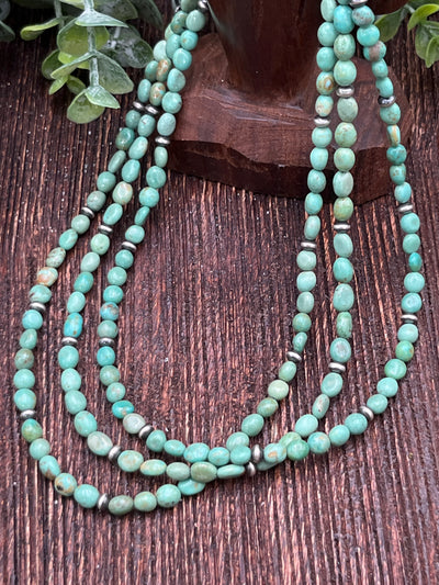 Ridley Tumbled Green Turquoise & Sterling Bead Necklace - 18"