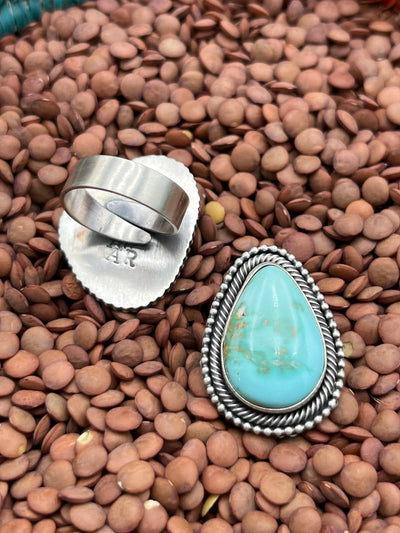 Cielo Roped & Beaded Turquoise Sterling Ring - Adjustable