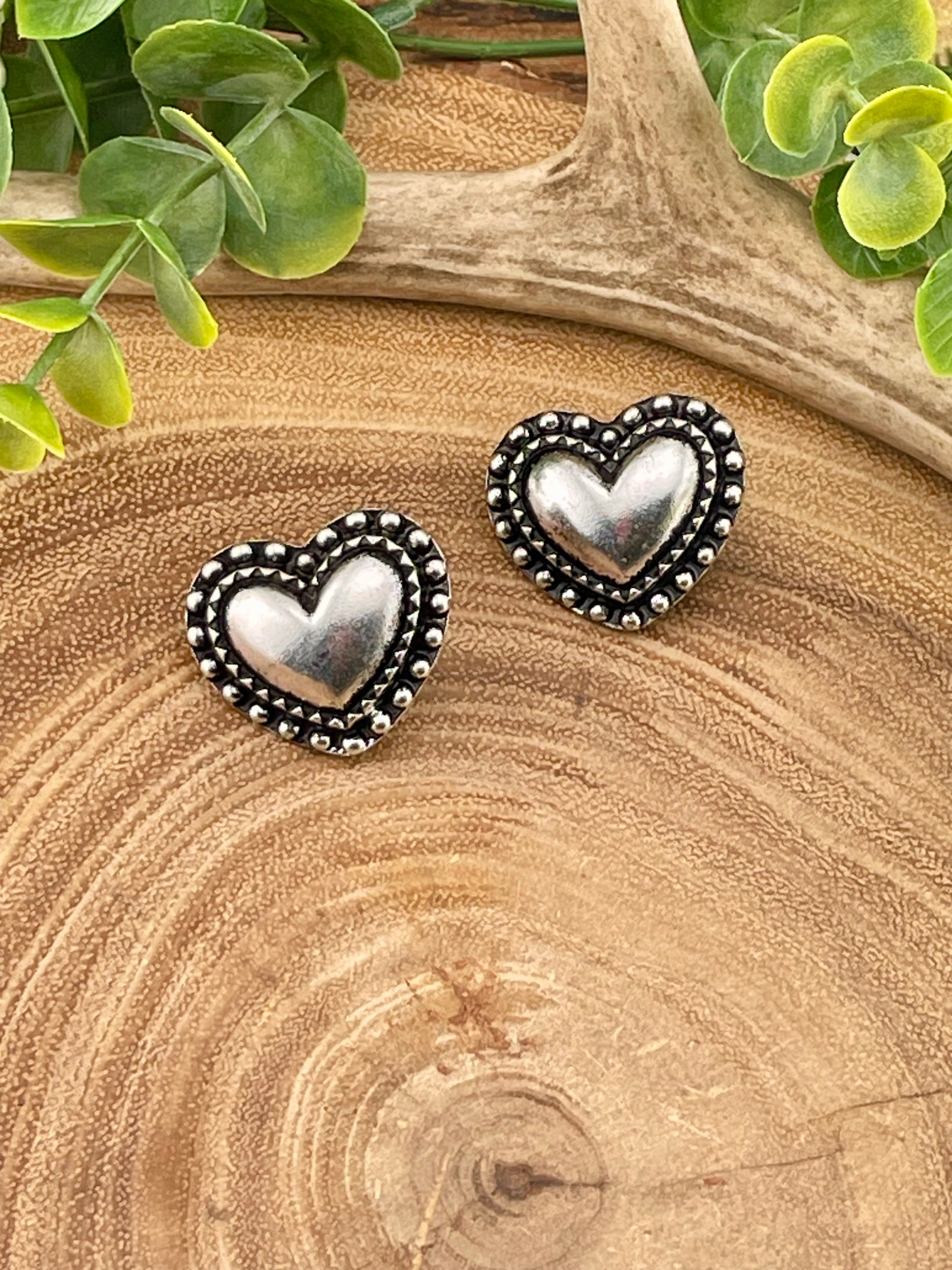 Mira Fashion Silver Studded Heart Earrings