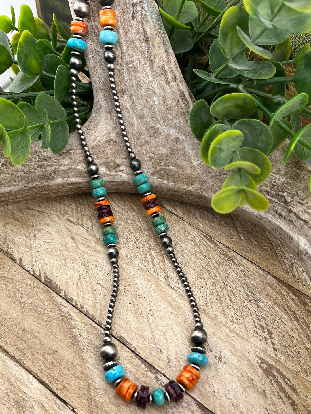Nikki Sterling Silver Navajo Pearl & Multi Stone Variated Necklace