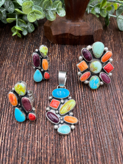 Norah Multi Stone Turquoise Spiny Rings