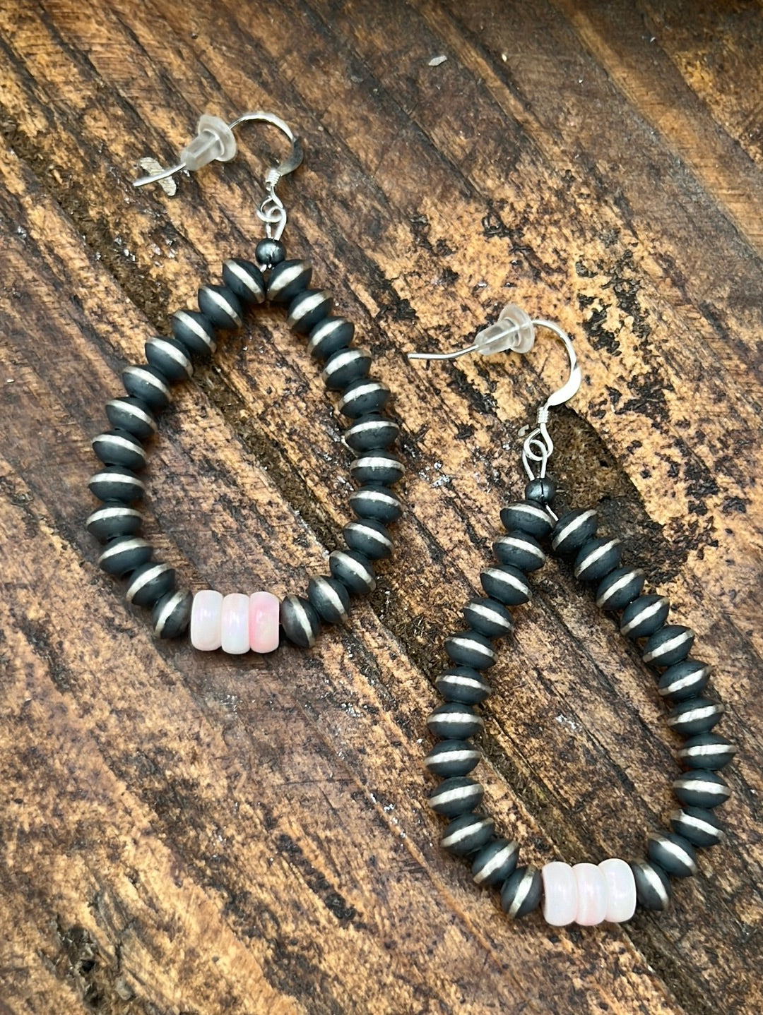 6mm Navajo Saucer Bead  Earrings with Pink Conch