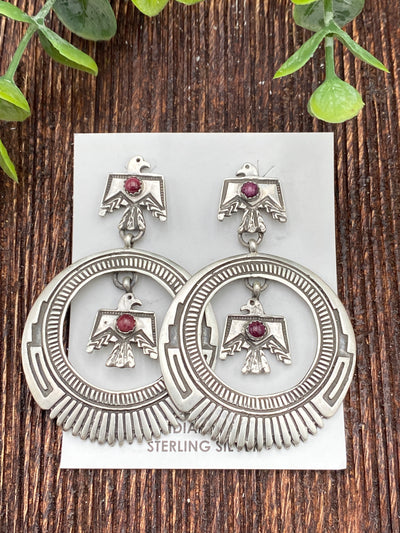 Fallon Double Thunderbird Sterling Hoop Earrings - Purple Spiny