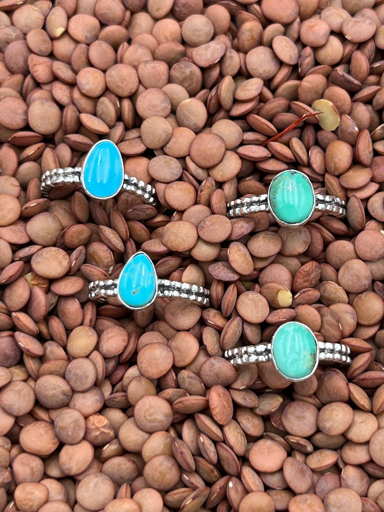 Bora Double Bead Band Sterling Ring - Turquoise