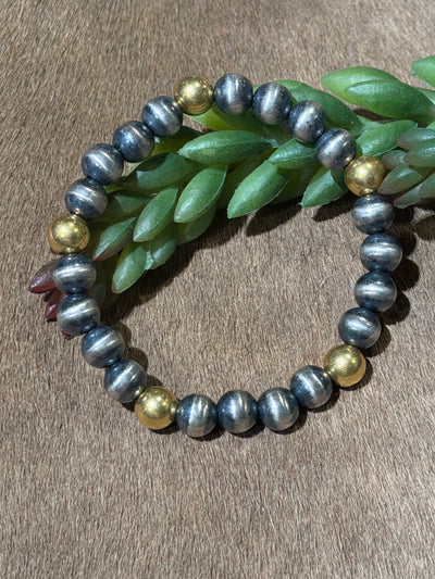 Lindale Navajo Pearl & Gold Bead Stretch Bracelets 6/8mm