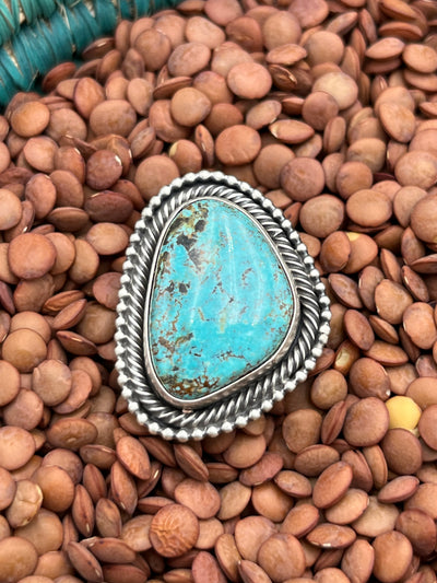 Cielo Roped & Beaded Turquoise Sterling Ring - Adjustable
