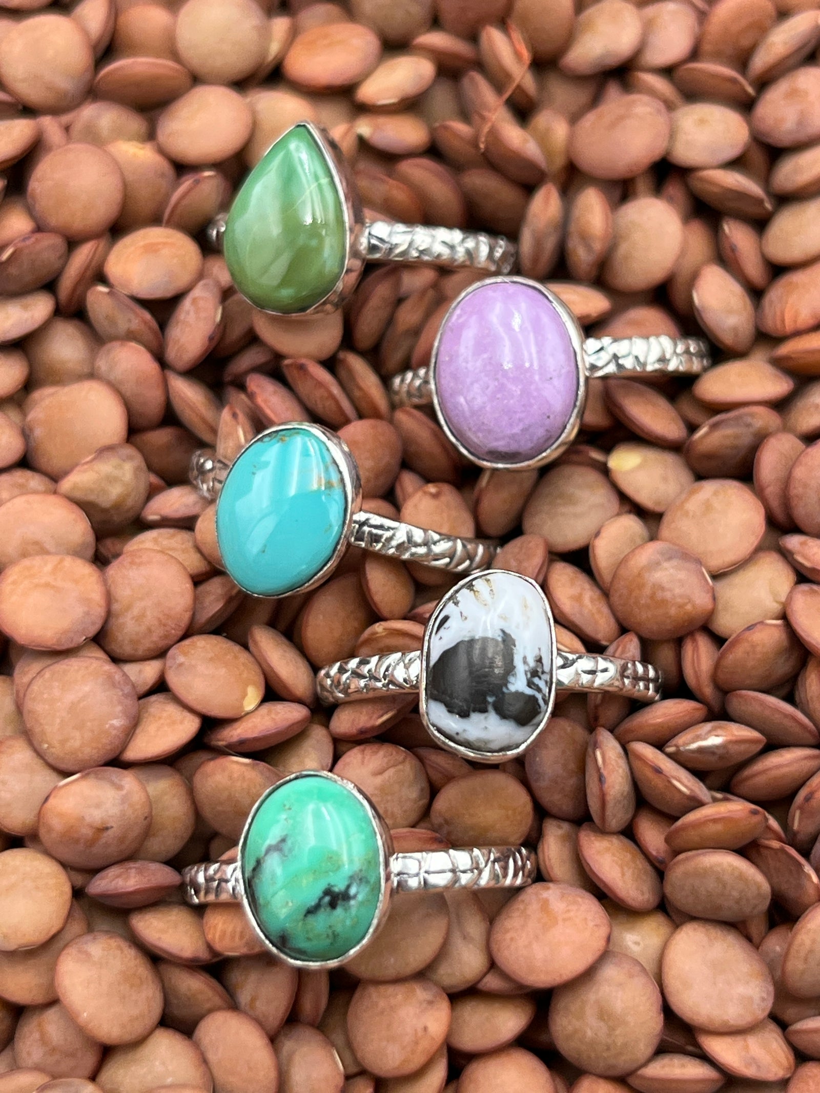 Brittany Assorted Single Stone Stamped Sterling Band Rings - Size 6