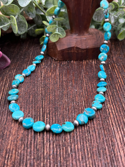 Agatha Flat Turquoise & Sterling Bead Necklace - 18"