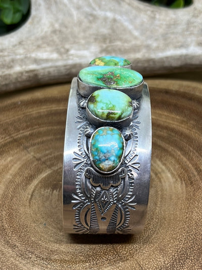 Kensington 5 Stone Stamped Wide Sterling Cuff - Roytston Turquoise