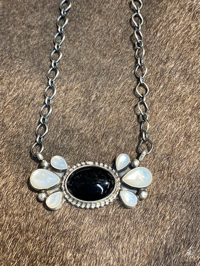 Langford Sterling Necklace With Pearl & Onyx Pendant - 18"