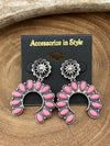 Panther Fashion Open Concho Post Naja Drop Earrings - Pink