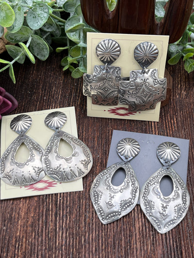 Juniper Stamped Double Concho Sterling Earrings