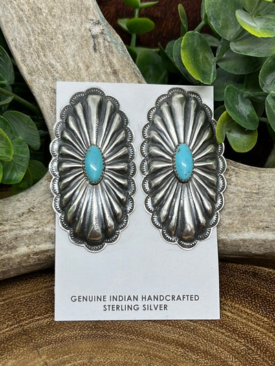 Ashland Sterling Concho Post Oval Earrings - Turquoise