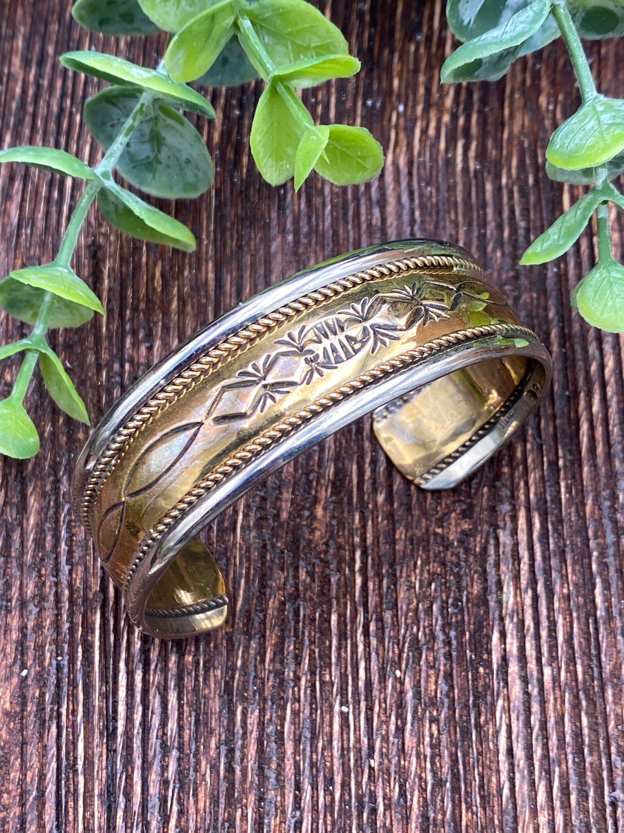 Vista Sterling Silver & Stamped Gold Cuff