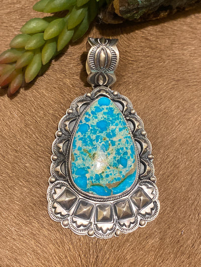 April Sterling Turquoise Teardrop Statement Pendant