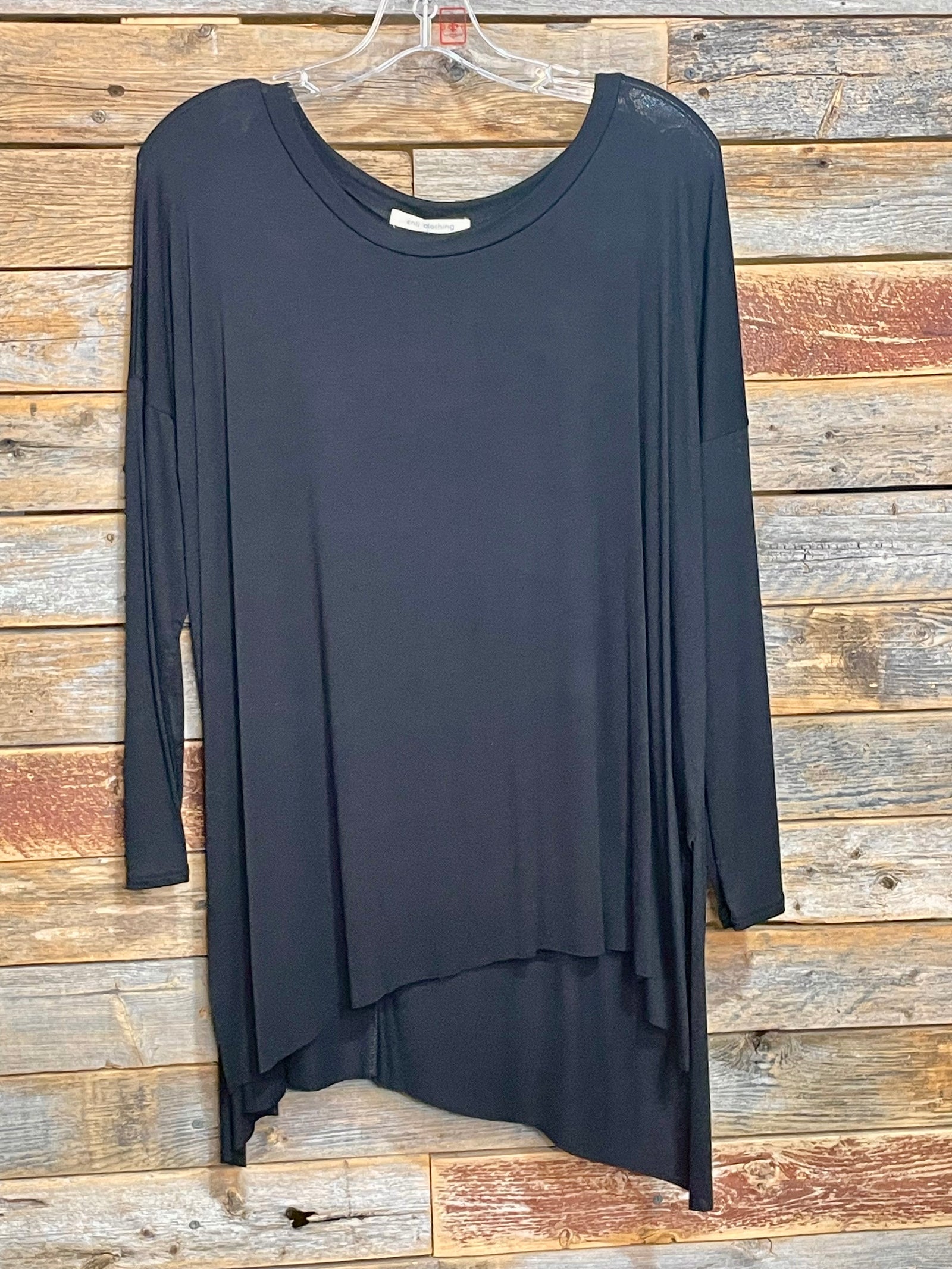 Valerie Handkerchief Hem Long Sleeve Top - Black