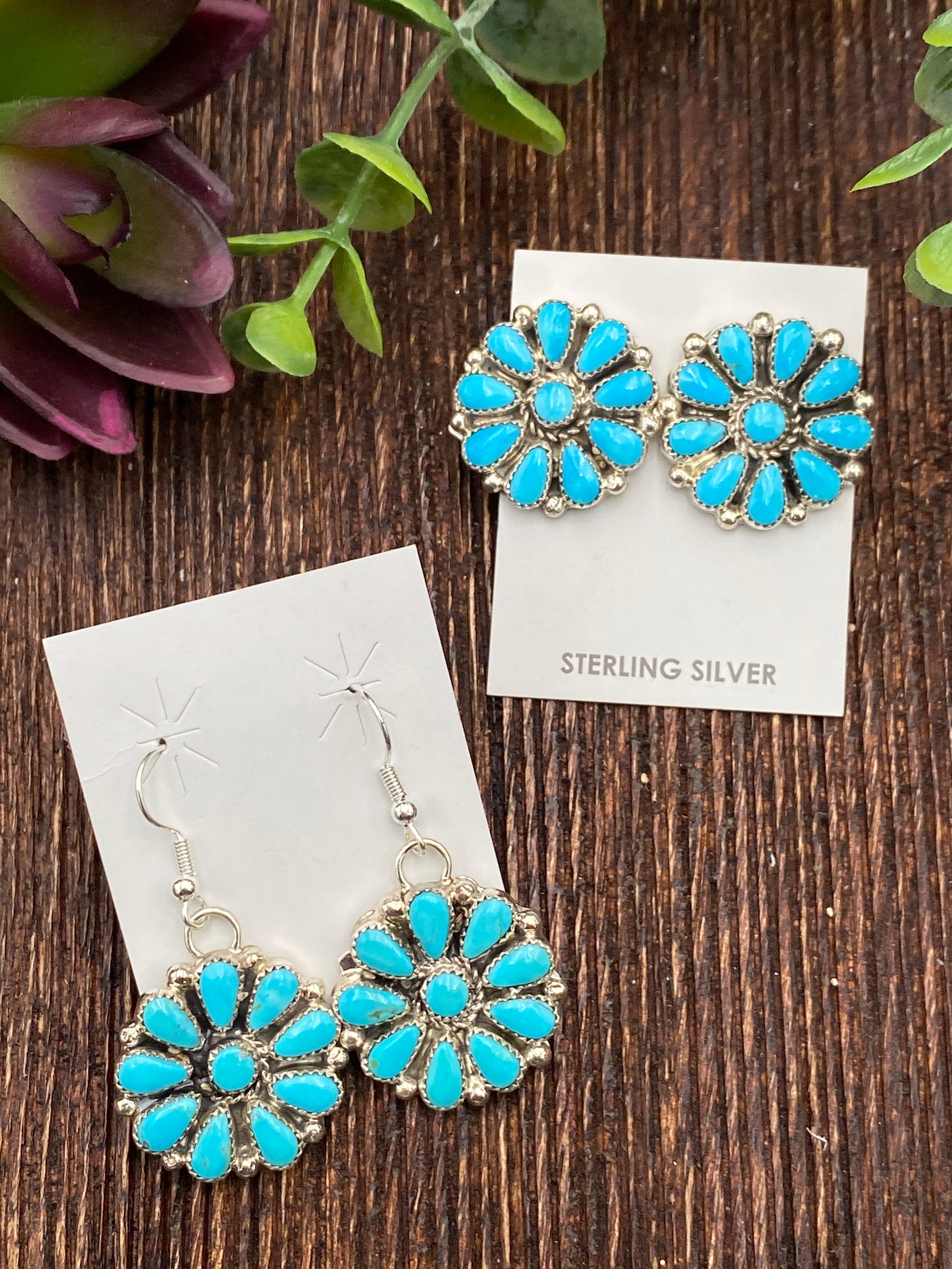 11th Hour Kingman Turquoise Flower Cluster Earrings - .8"