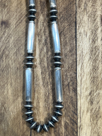 Dempsey Sterling Navajo Saucer Barrel Bead Necklace