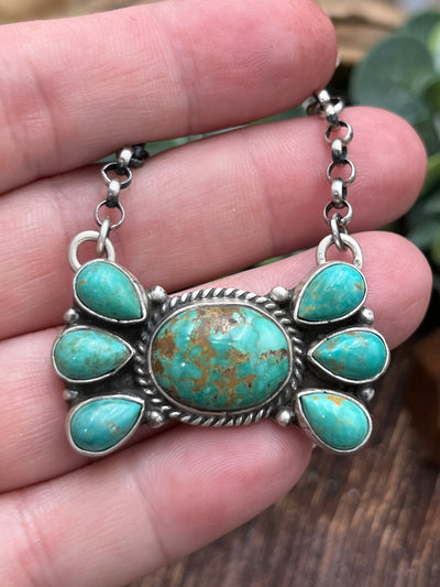 Corvell Sterling Necklace With 7 Stone Pendant Center