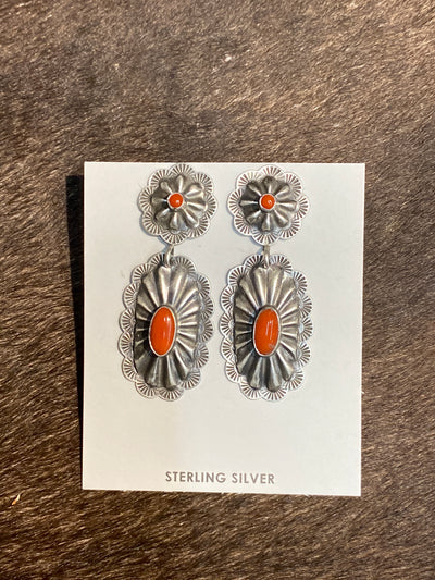 Salt River Round & Oval Sterling Scalloped Concho Earrings - 2"