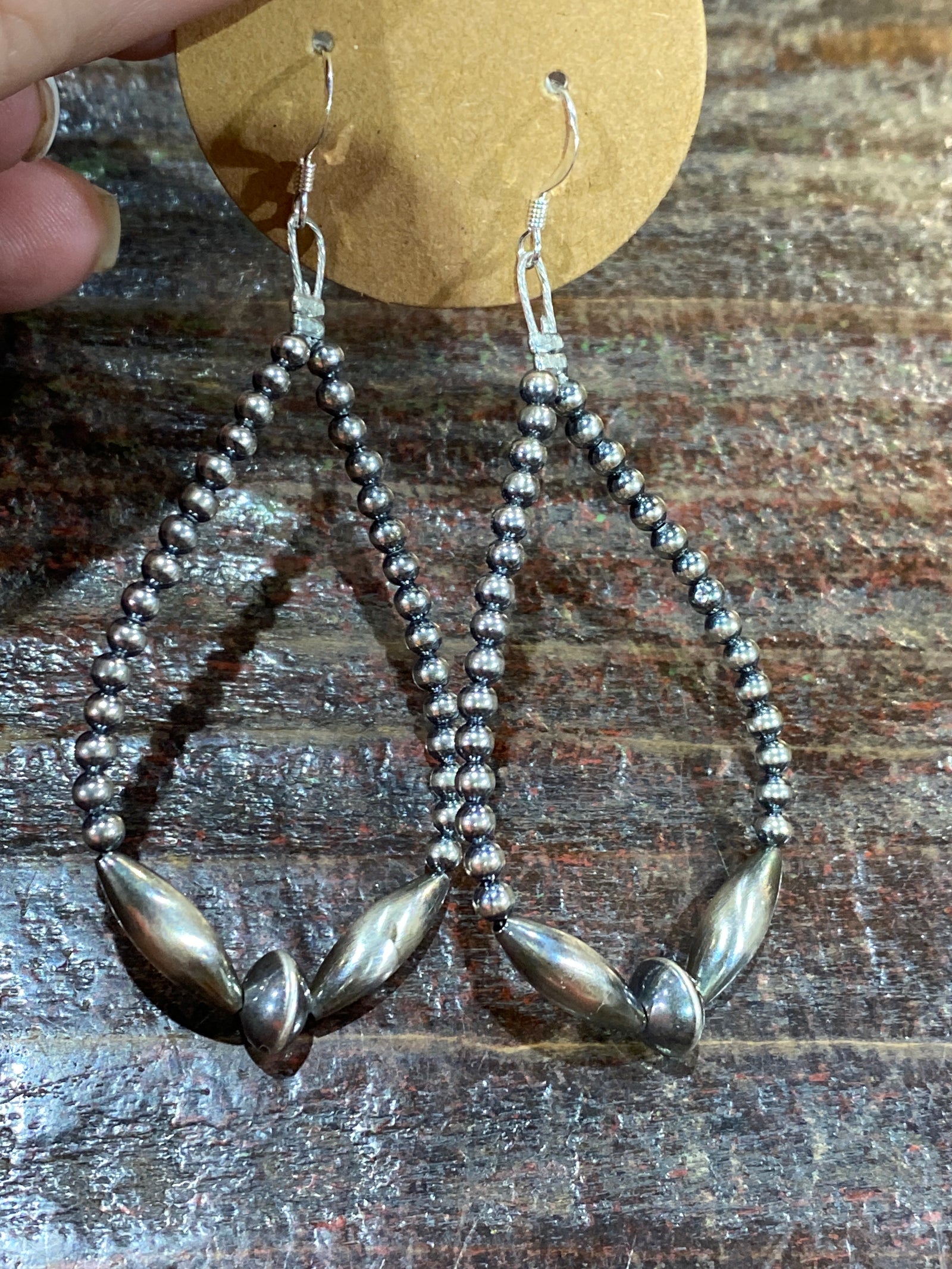 Julia 3mm Beaded Teardrop Earrings - Center Saucer & Torpedo Beads
