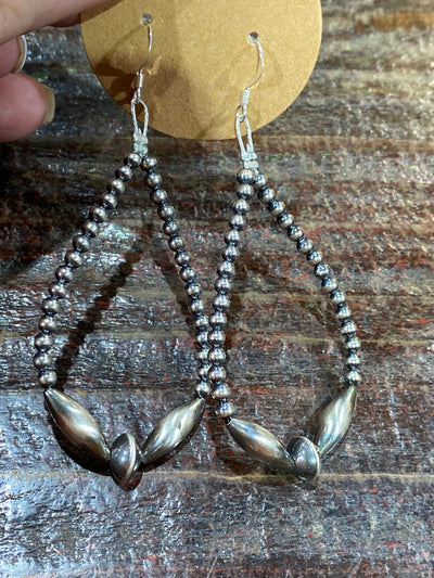 Julia 3mm Beaded Teardrop Earrings - Center Saucer & Torpedo Beads