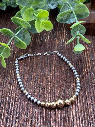 Dixon Sterling 4mm Navajo Bracelet With Varied Gold Beads