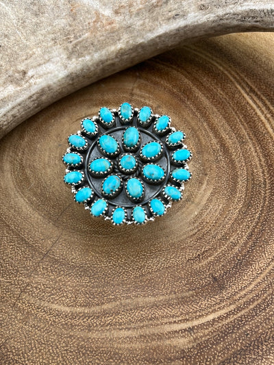 Hada Kingman Turquoise Round Cluster Adjustable Ring
