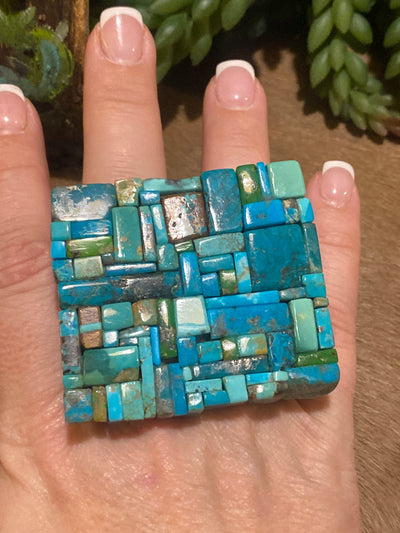 Cobbled Turquoise Statement Ring - Adjustable