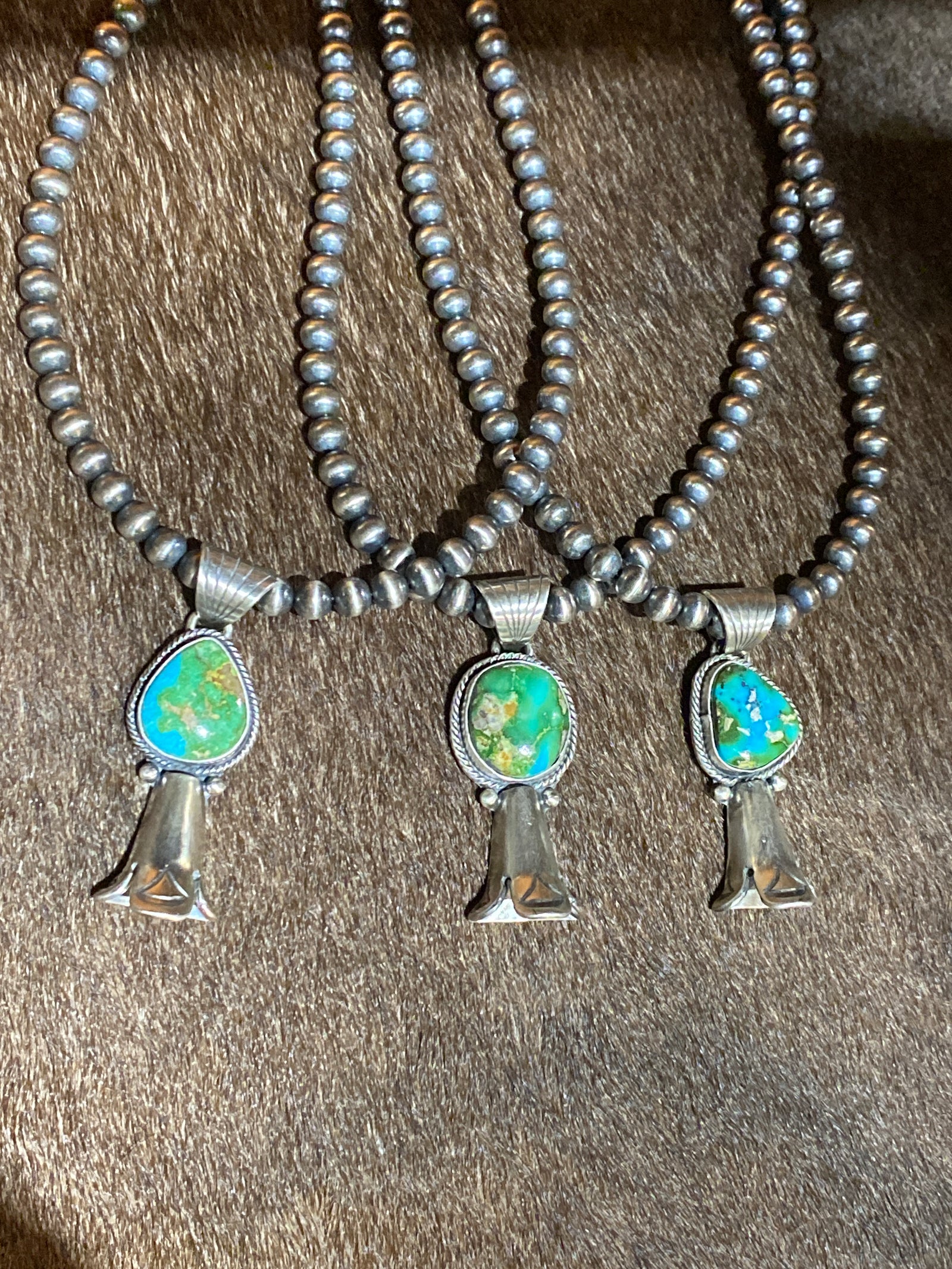 Basin Sterling 5mm Navajo Pearl Necklace With Stone Flute Blossom Pendant