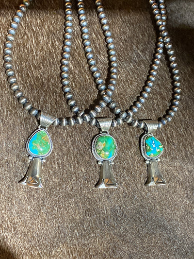 Basin Sterling 5mm Navajo Pearl Necklace With Stone Flute Blossom Pendant