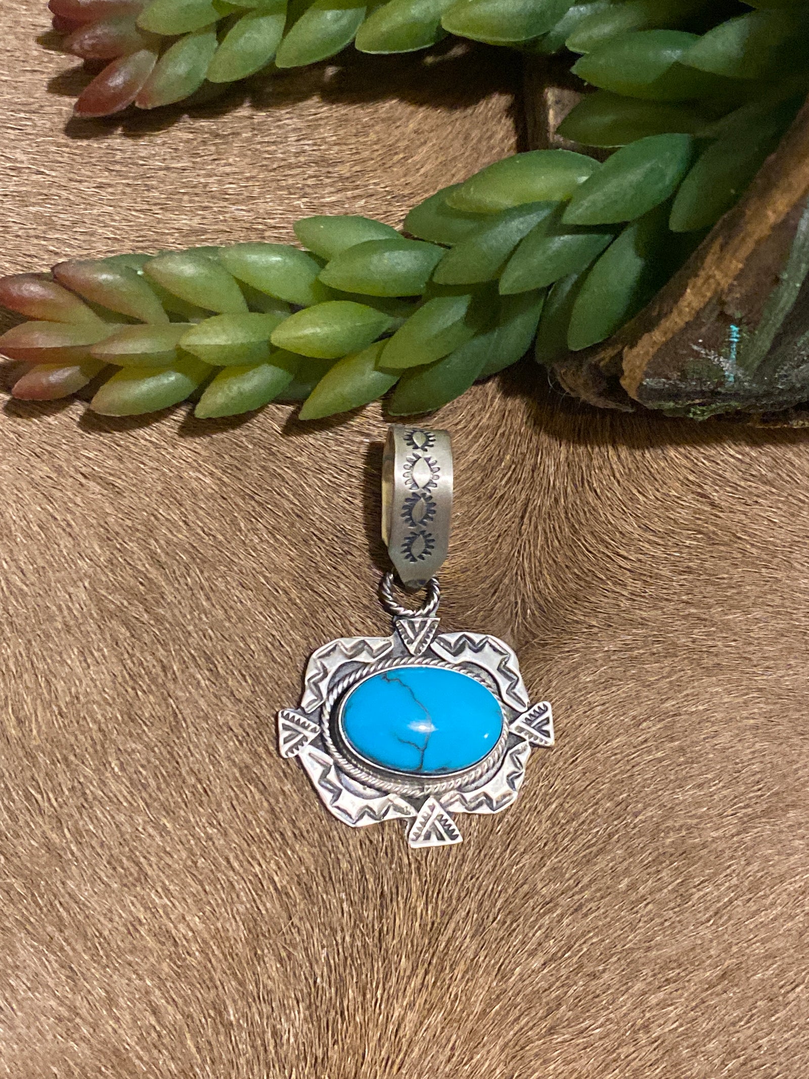 Dalton Stamped Sterling Frame Turquoise Pendant