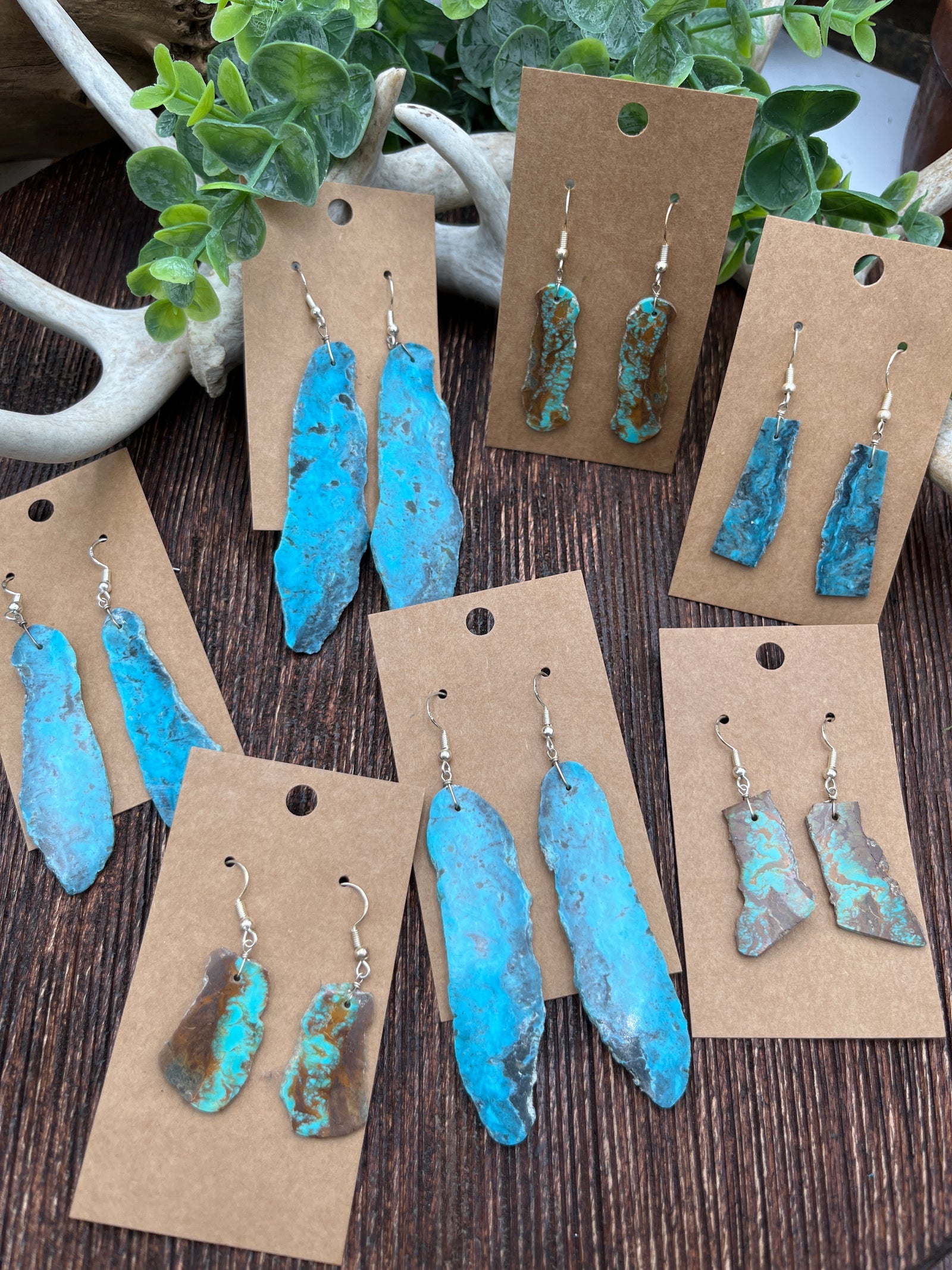 Venezia Sterling Raw Natural Cut Slab Earrings - Turquoise