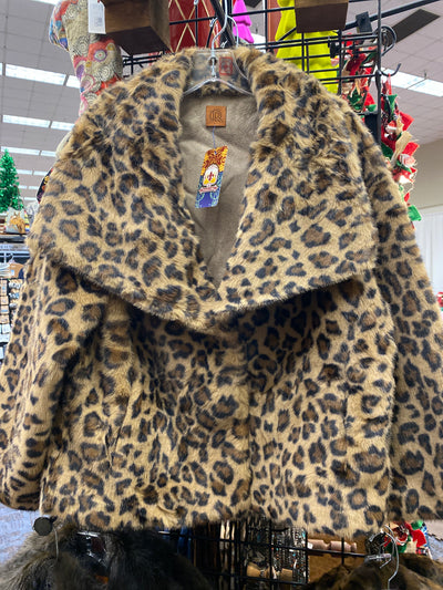 Leopard Wide Lapel Faux Fur Jacket