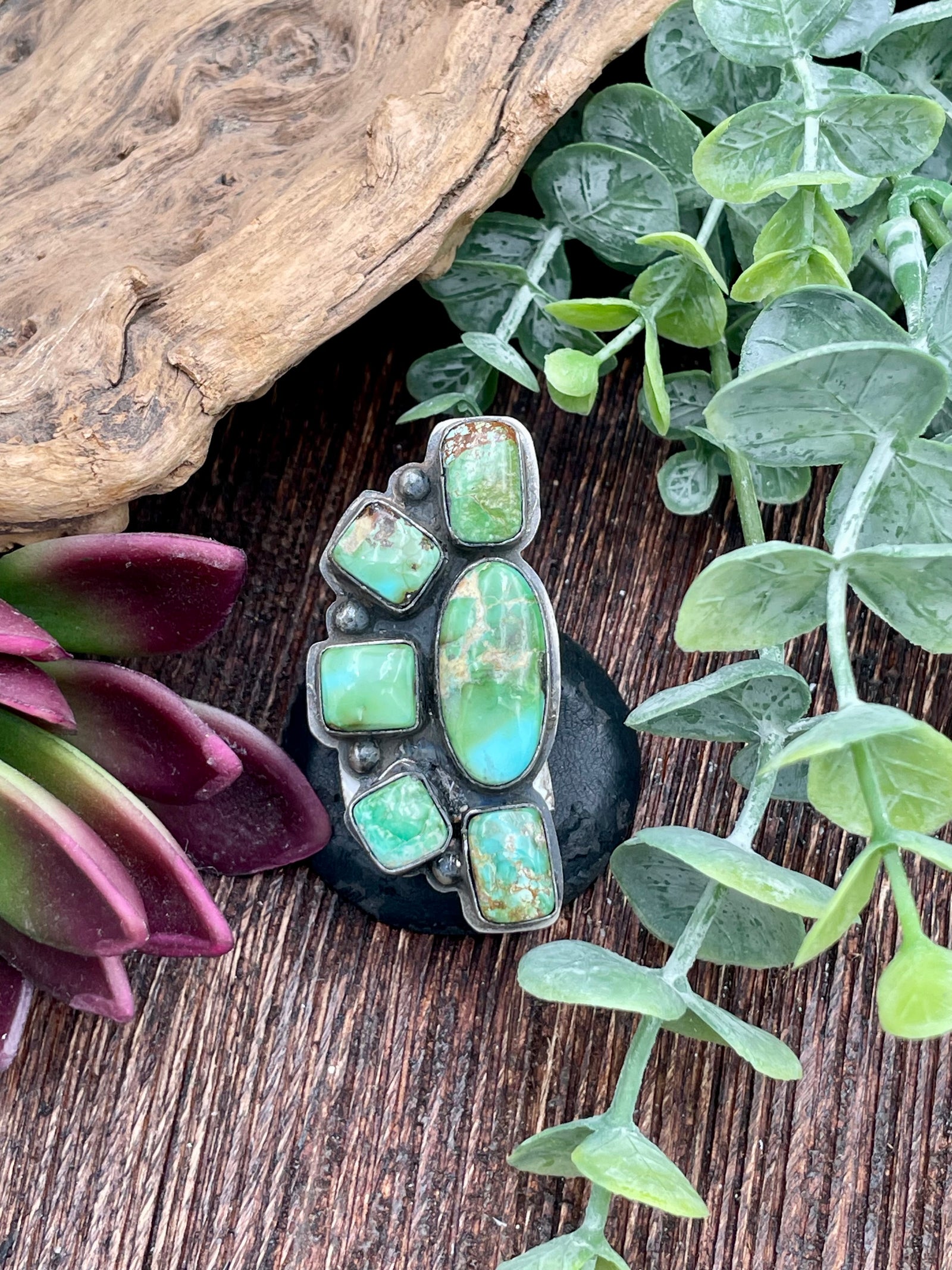 Bonnie Sonoran Gold Turquoise Half Circle Ring - Adjustable