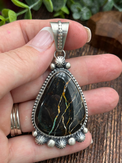 Kingston Black Jack Turquoise Sterling Teardrop Pendant